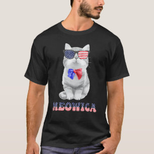 Meowica Cat Sunglasses USA American Flag Funny 4th T-Shirt