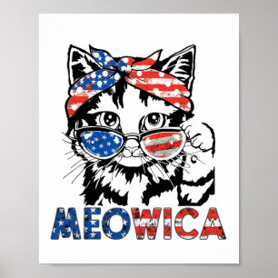 Meowica Cat Sungles American Flag 4th Of July Meri Poster