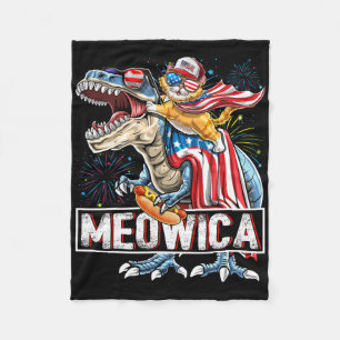Meowica Cat T Rex Dinosaur 4th Of July American Fl Fleece Blanket