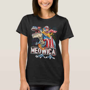 Meowica Cat T Rex Dinosaur 4th Of July American Fl T-Shirt