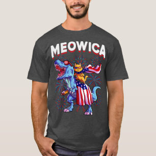 Meowica Cat TRex Funny 4th of July Kids Girls Meri T-Shirt