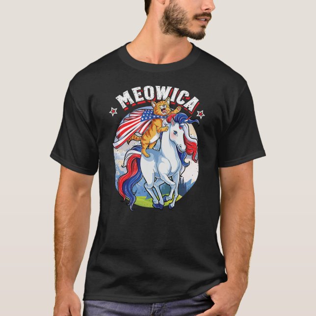 Meowica Cat Unicorn 4th of July T shirt Kids Girls (Front)