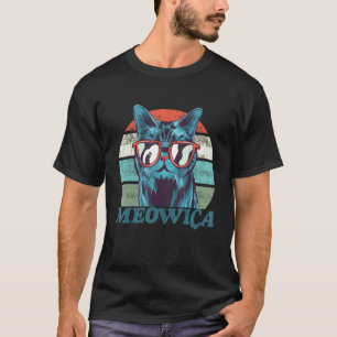 Meowica Cat With Sunglasses On A Vintage Sunset T-Shirt