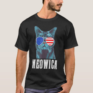 Meowica Cool Cat 4th Of July Us American Flag Sung T-Shirt