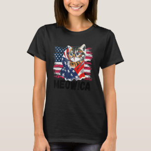 Meowica Cute Cat 4th Of July Patriotic American Fl T-Shirt