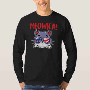 Meowica Cute Patriotic 4th Of July Cat Pun Joke T-Shirt
