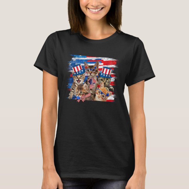 Meowica Fireworks American USA Flag Patriotic 4th  T-Shirt (Front)
