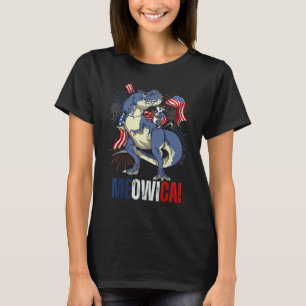 Meowica! funny patriotic cat riding a rex, 4th of T-Shirt