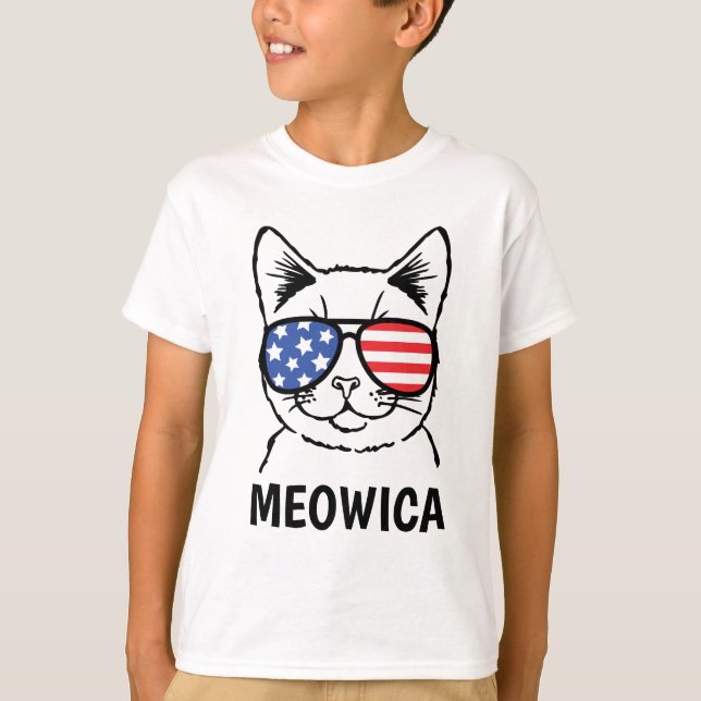 Meowica Kids Shirt, Funny Cat, Patriotic, July 4th T-Shirt (Front)