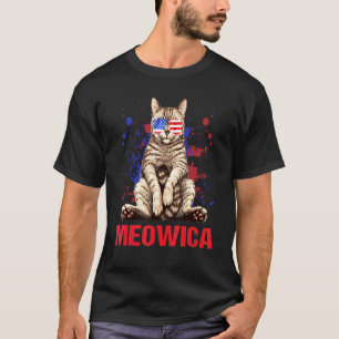 Meowica Kitten Usa Cat With American Flag Sunglass T-Shirt