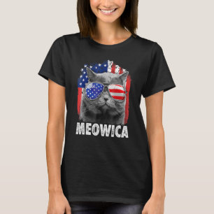 Meowica Kitty American Flag Sunglasses 4th Of July T-Shirt