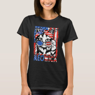 Meowica Kitty Cat American Flag Patriotic 4th Of T-Shirt
