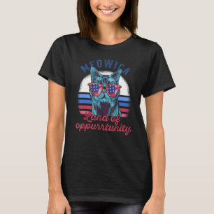 Meowica Land Of Oppurrtunity July 4 Usa Cat Sungla T-Shirt