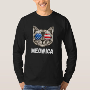 Meowica Men Women Usa American Flag Cat 4th Of Jul T-Shirt