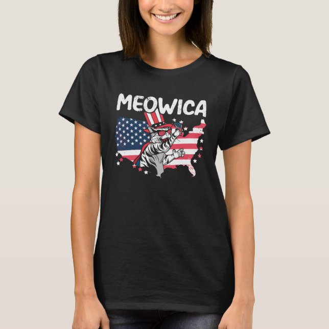 Meowica Patriotic America USA Flag 4th Of July Ame T-Shirt (Front)