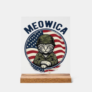 Meowica Patriotic Cat Vintage Engraving Shirt Desi Acrylic Sign