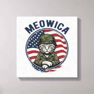 Meowica Patriotic Cat Vintage Engraving Shirt Desi Canvas Print