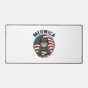 Meowica Patriotic Cat Vintage Engraving Shirt Desi Desk Mat