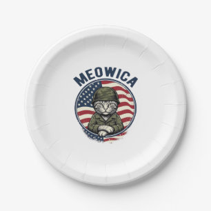 Meowica Patriotic Cat Vintage Engraving Shirt Desi Paper Plate