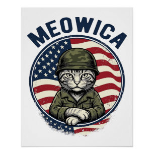 Meowica Patriotic Cat Vintage Engraving Shirt Desi Poster