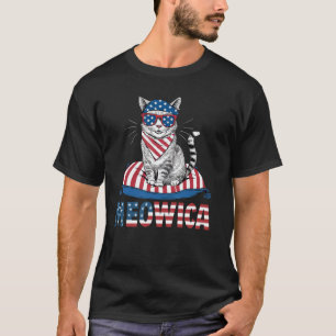 Meowica Patriotic Cat with American Flag Happy 4th T-Shirt