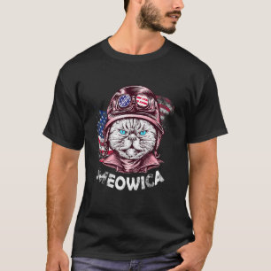 Meowica Pilot Cat 4th Of July Usa Flag Patriotic T-Shirt