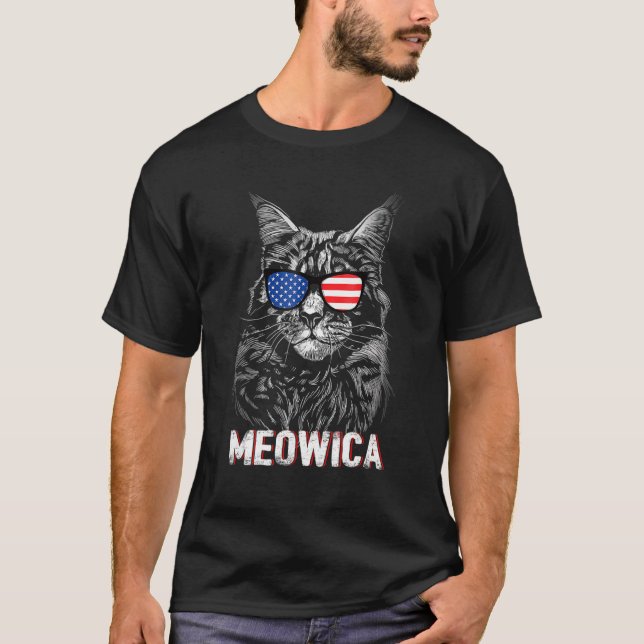 Meowica Quote 4th Of July Cool Meowica American Fl T-Shirt (Front)