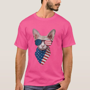 Meowica Sphynx Cat USA Flag Funny 4th Of July T-Shirt