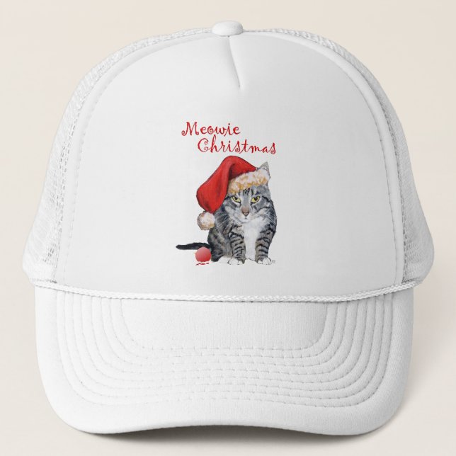 Meowie Christmas Tabby Cat Trucker Hat (Front)