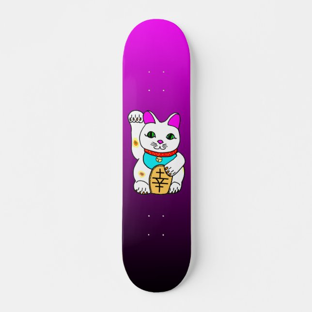 MEOWIES LUCKY CAT MANEKI NEKO FUSCHIA / BLACK SKATEBOARD (Front)