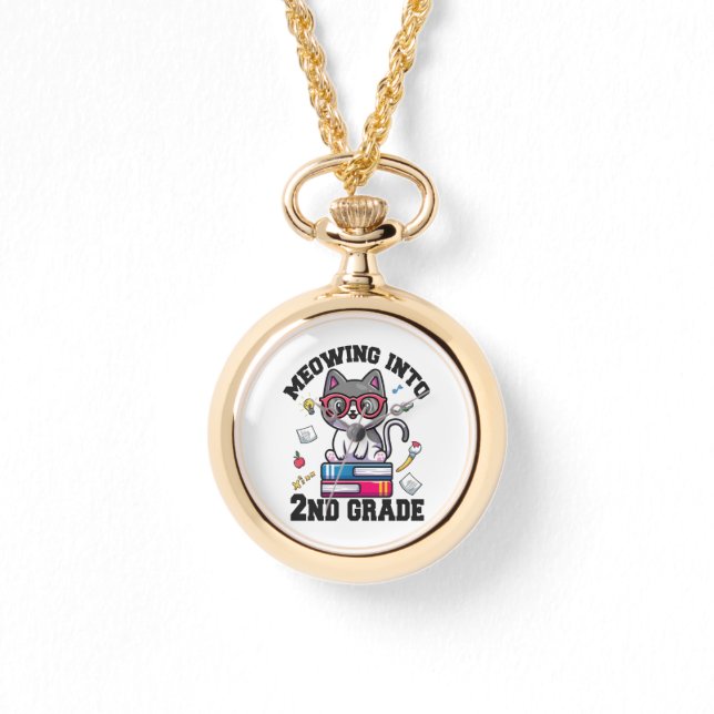 Meowing Into 2nd Grade Funny Back to School Gift Watch (Front)