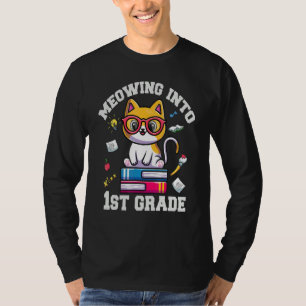 Meowing Into First Grade Back To School Cat T-Shirt