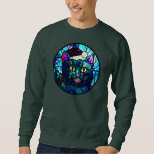 Meowing Stained-Glass Christmas Black Cat Sweatshirt