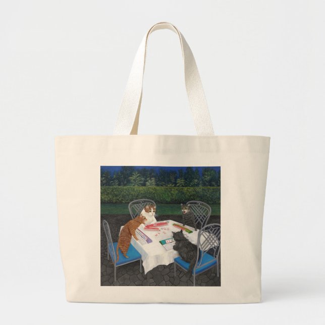 Meowjongg Large Tote Bag (Front)