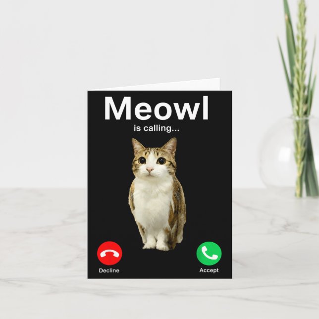 Meowl Calling Cat Owl Cursed Internet Funny Card (Front)