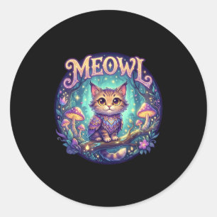 Meowl Cat Owl Meme Brainrot Kids Cursed Silly Gen  Classic Round Sticker
