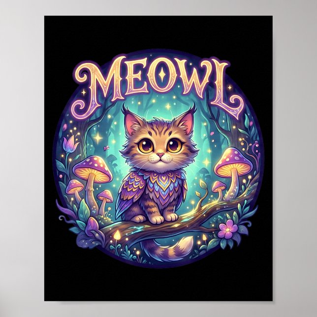Meowl Cat Owl Meme Brainrot Kids Cursed Silly Gen  Poster (Front)