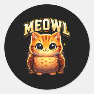 Meowl Funny Meow Cat Owl Brainrot Meme Teen Kids  Classic Round Sticker