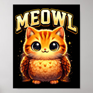 Meowl Funny Meow Cat Owl Brainrot Meme Teen Kids Poster