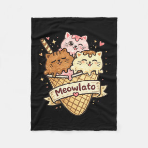 Meowlato Cute Kawaii Cat Ice Cream Scoop Aesthetic Fleece Blanket