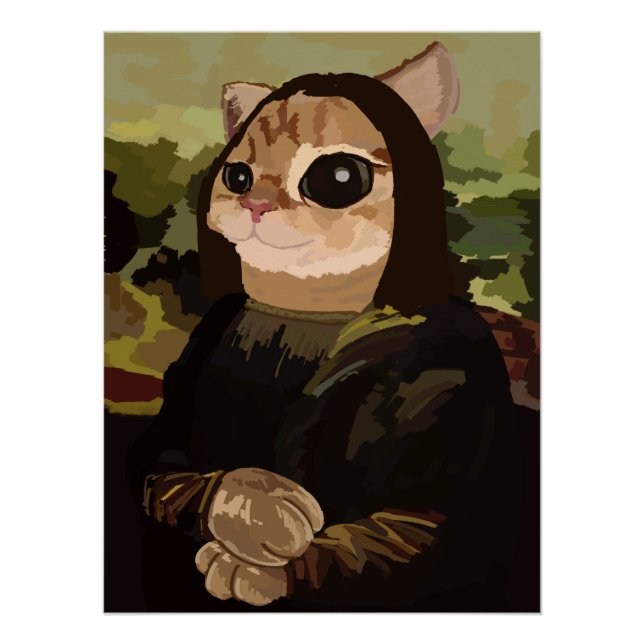 Meowlisa Funny Mona Lisa Cat Face Poster (Front)