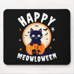 Meowloween Black Cat Pumpkins Happy Halloween Mouse Pad