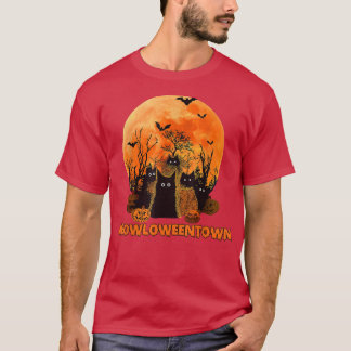 Meowloweentown Red Moon Black Cats  T-Shirt