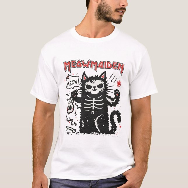 Meowmaiden Cat Metal Parody Illustration T-Shirt (Front)