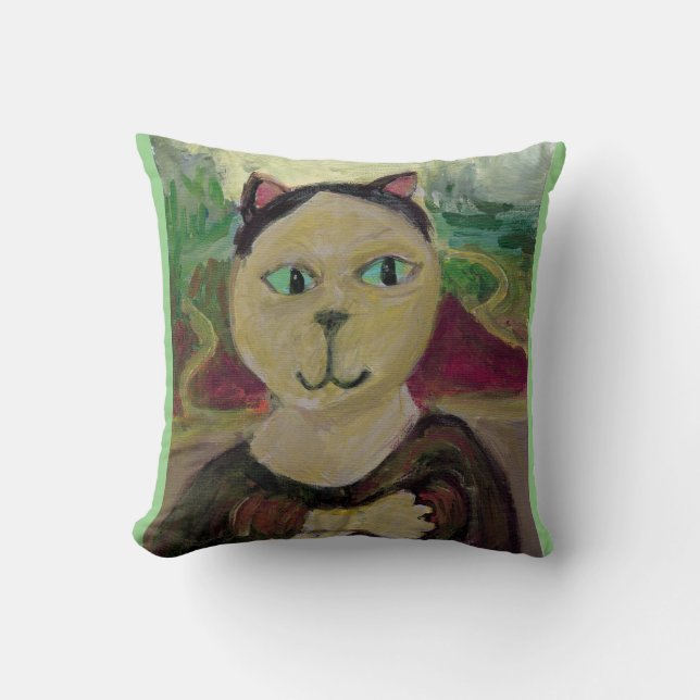 Meowna Mona Lisa Fun Classic Cat Painting Cushion (Front)