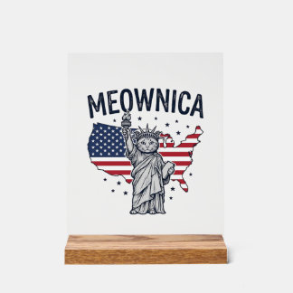 Meownica Patriotic Cat Vintage Vector Design_1 Acrylic Sign