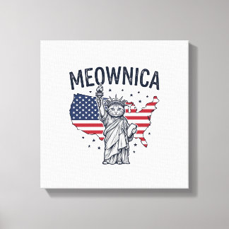 Meownica Patriotic Cat Vintage Vector Design_1 Canvas Print