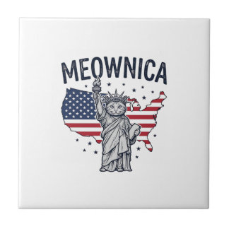 Meownica Patriotic Cat Vintage Vector Design_1 Tile