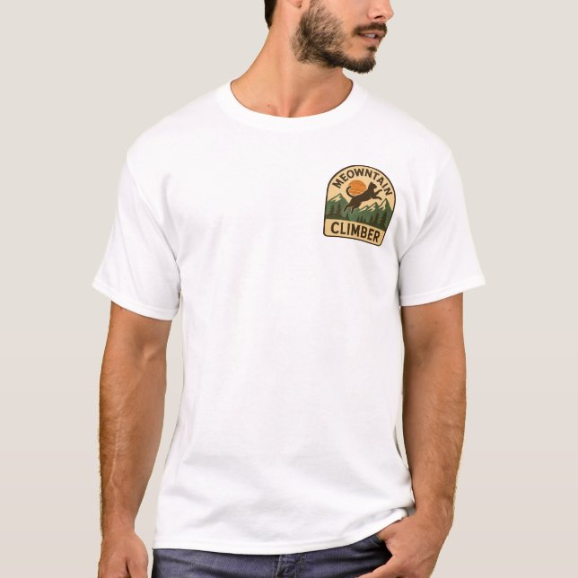Meowntain Climber Leaping Cat T-Shirt (Front)