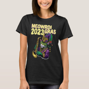 Meowrdi Gras 2023 Cool Fat Saxophone Cat Pun Pawty T-Shirt